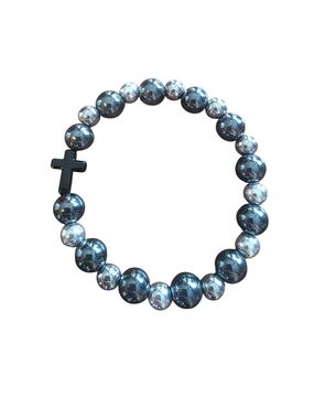 Handcrafted Black Hematite and  Cross Stretch Bracelet